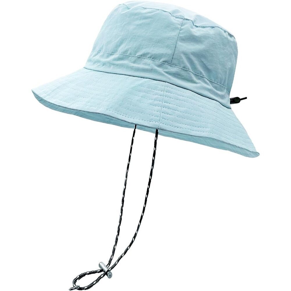 Unisex Sky Blue 100% Polyester Wide Brim Boonie Waterproof Chin Strap Bucket Hat